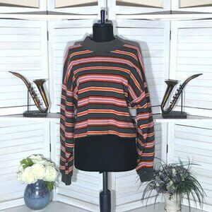 🟢5/$25 Wild Fable cotton cropped sweatshirt striped green orange long sleeves L
